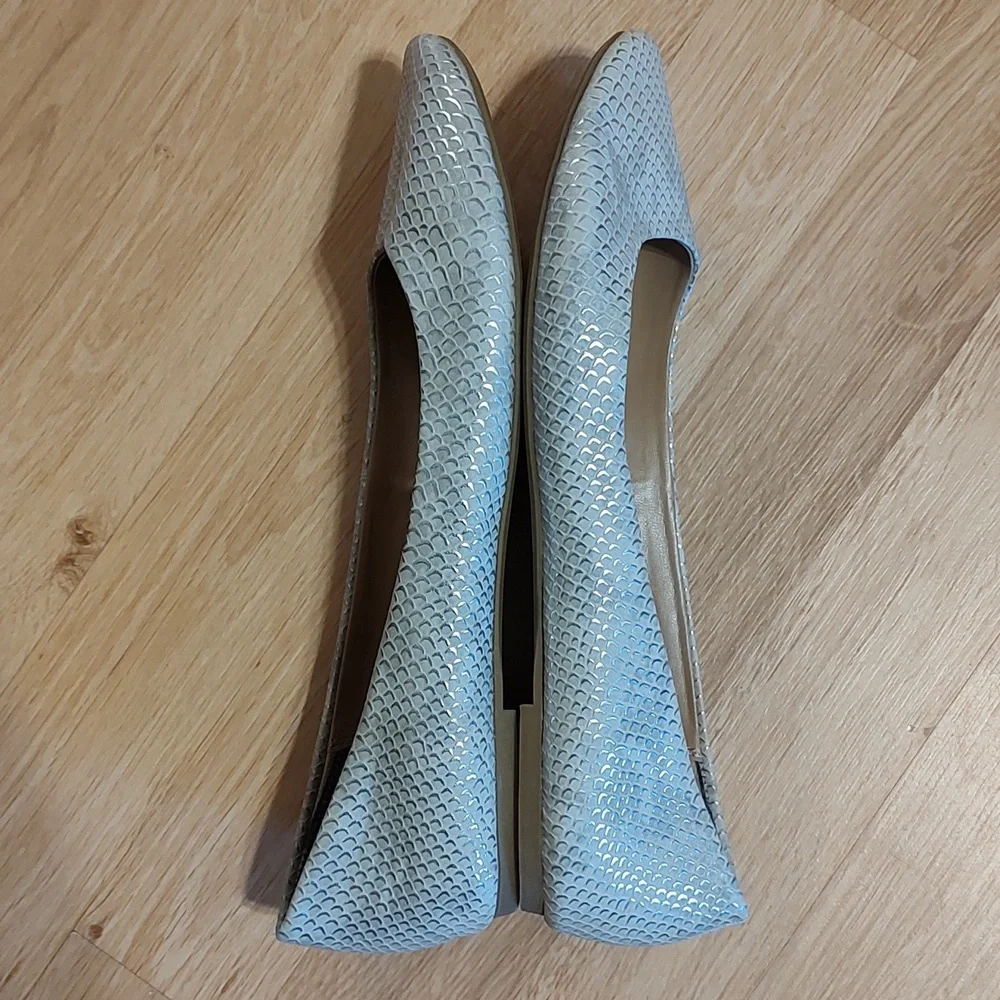 Pretty Mix No. 6 Danzey Ballet Flats Cream & Silver Shimmery Snakeskin Size 9.5